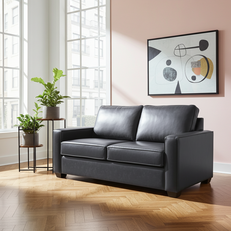 Nordel Genuine Leather Condo Sofa Black