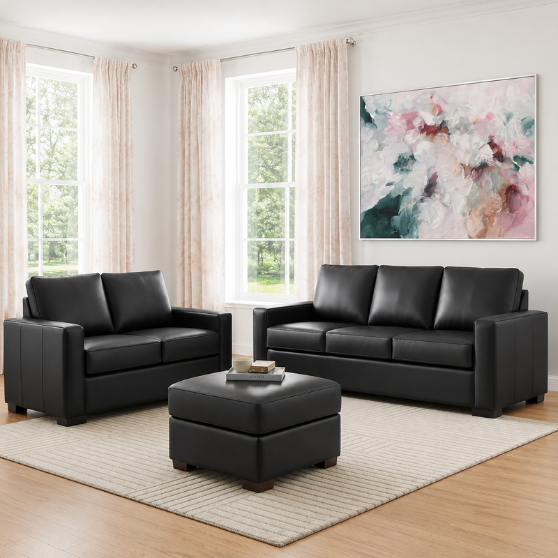 Nordel Genuine Leather Loveseat Black