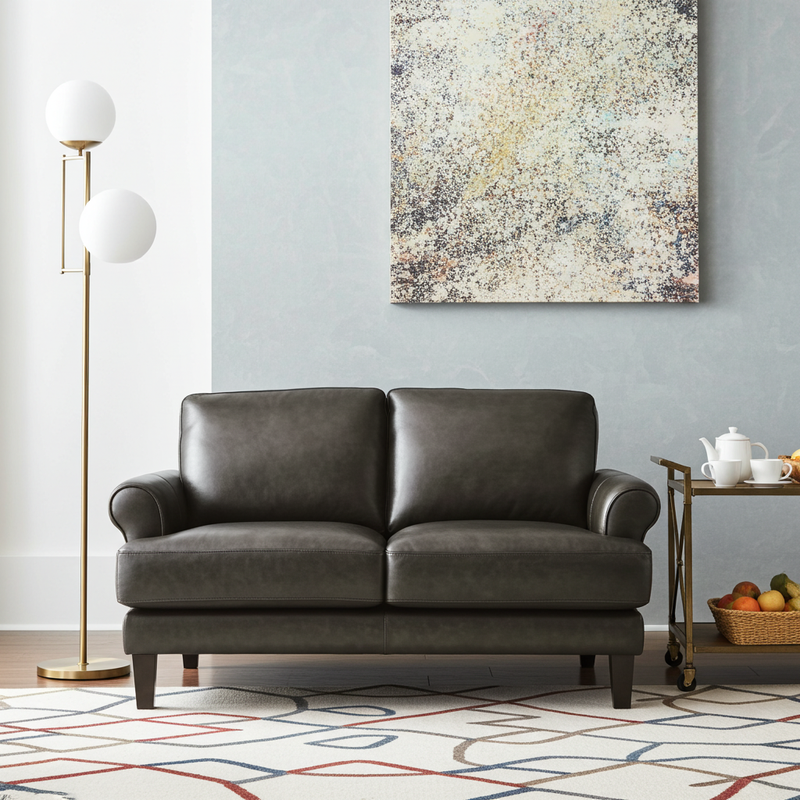 Dawn Genuine Leather Loveseat Grey