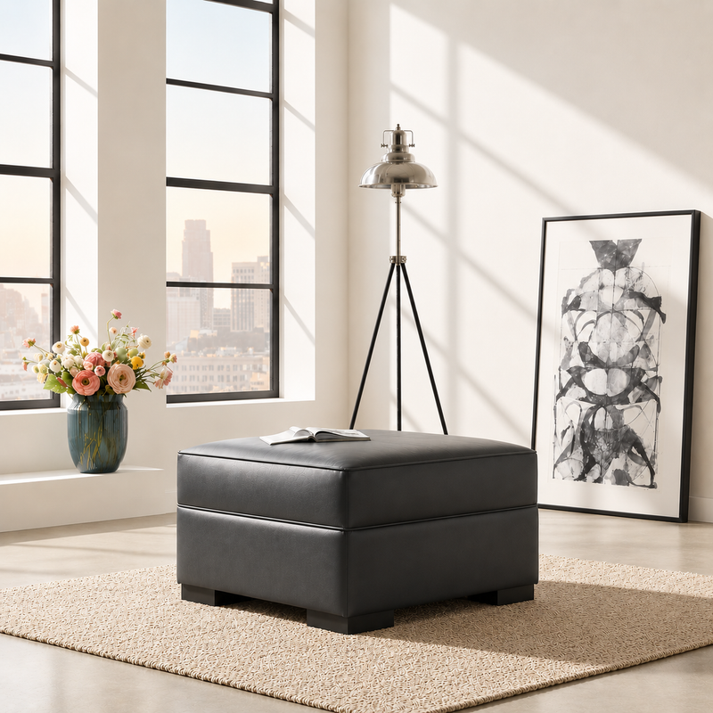 Nordel Genuine Leather Ottoman Black