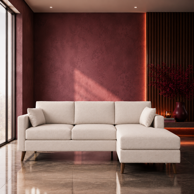 Saint Fabric Sofa with Reversible Chaise Pearl