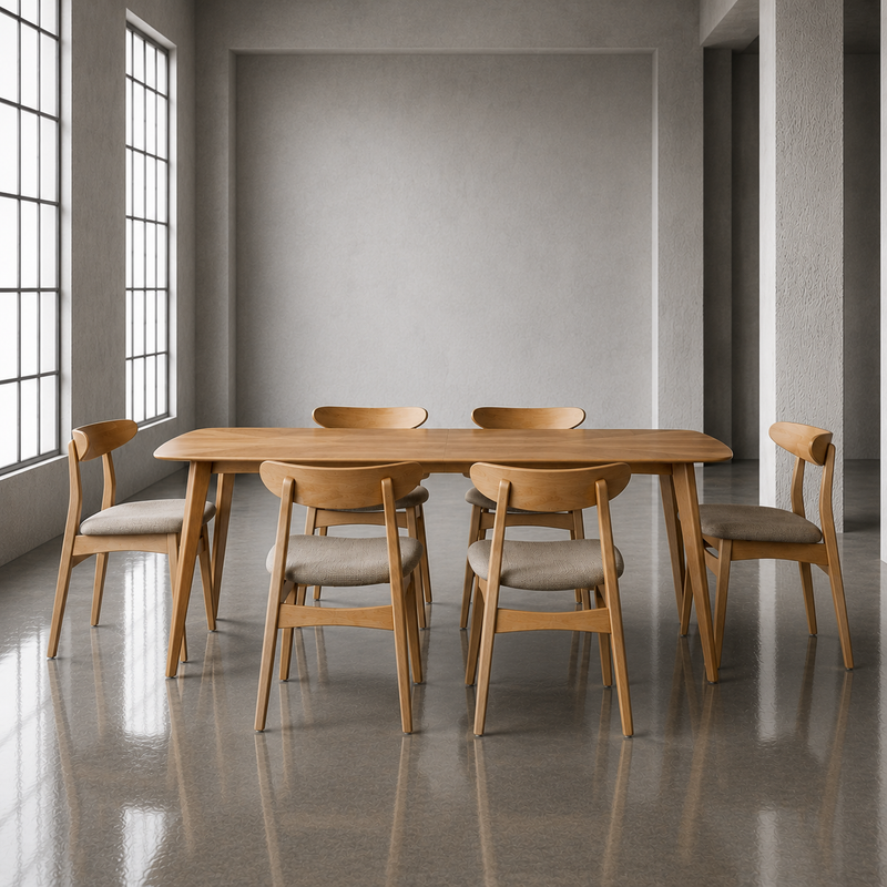 Rory 7 Piece Dining Set Light Walnut