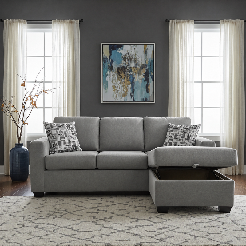 Nordel Fabric Reversible Sectional with Storage Hindman Grey