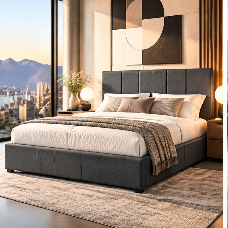 Metro Queen Pull Up Storage Bed Grey