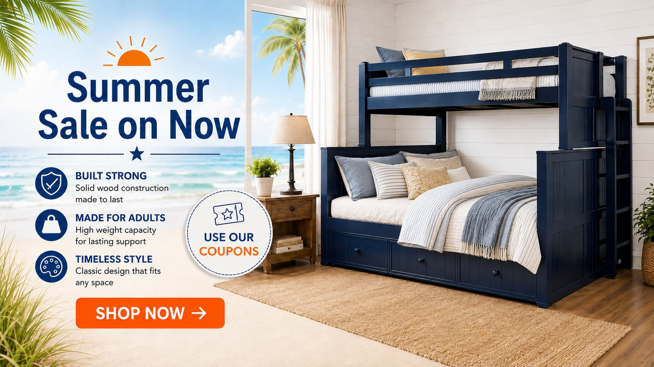Dillon Twin XL over Queen Bunk Bed in Navy Blue Summer Sale