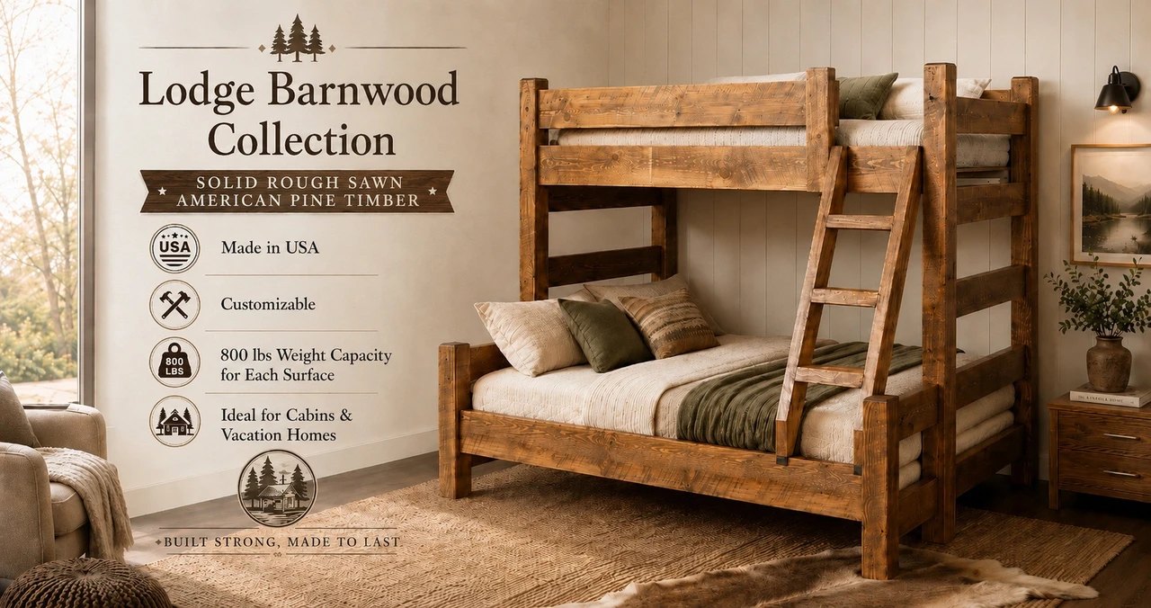 Lodge Barnwood Twin over full bunk bed solid pine