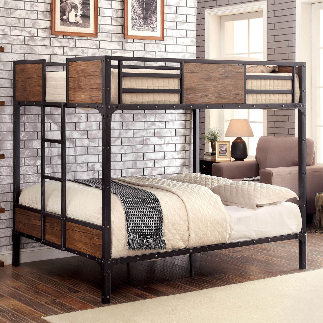Metal Full Bunk Bed Industrial Style Black Frame