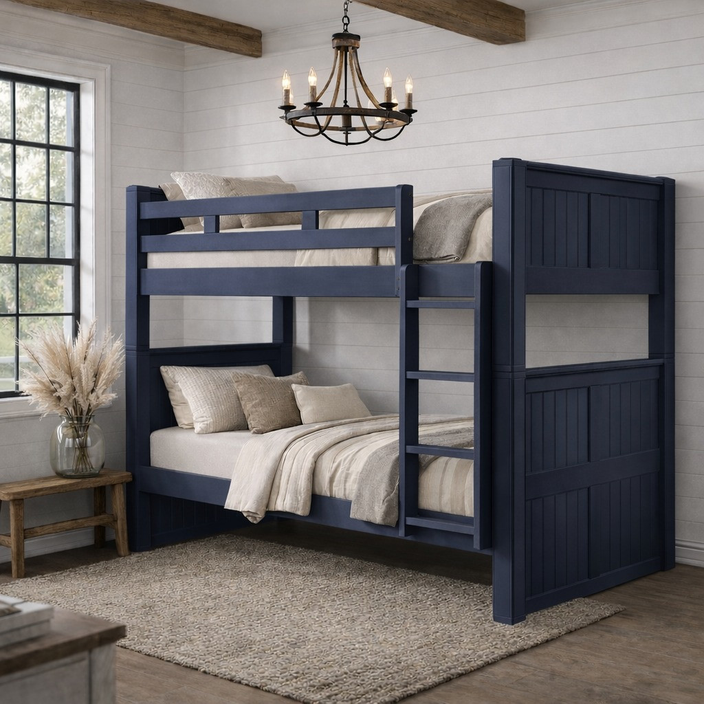 Dillon Navy Blue Wood Twin Bunk Bed