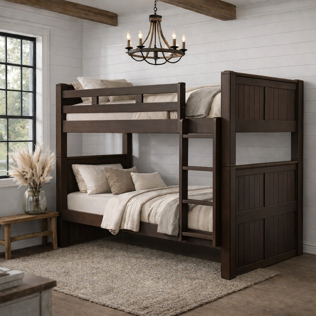 Twin Size Bunk Bed Wood in White with Trundle, Dillon Bunk