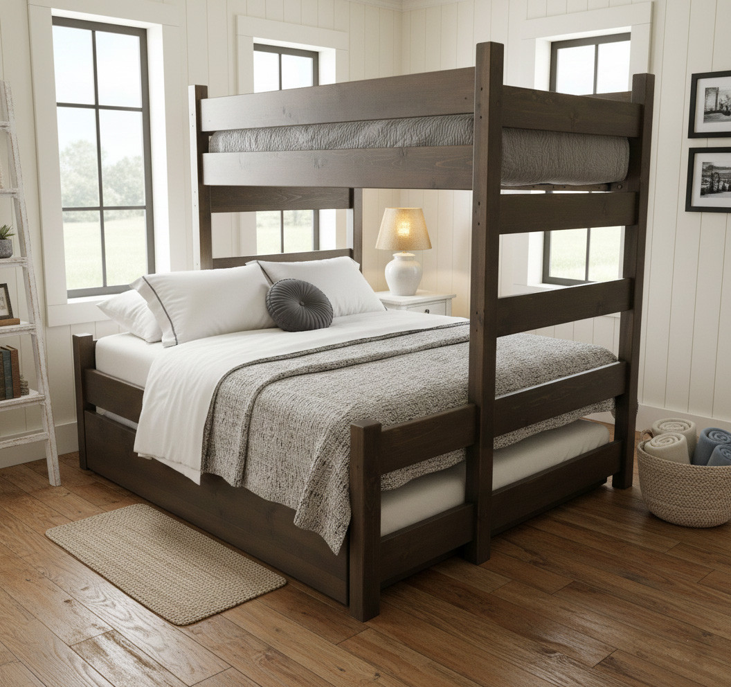 Farmhouse Twin XL over Full XL Bunk Bed | Gray, Black, Clear