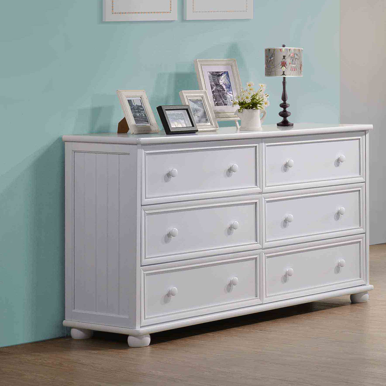 Dillon Bead Board 6-Drawer Dresser in Gray, Blue, White, Black Dillon Bead Board 6-Drawer Dresser in Gray, Blue, White, Black