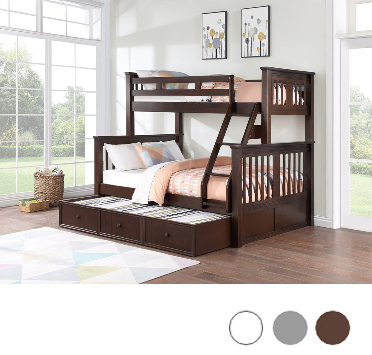 Twin over Queen Bunk Bed with XL Full Trundle