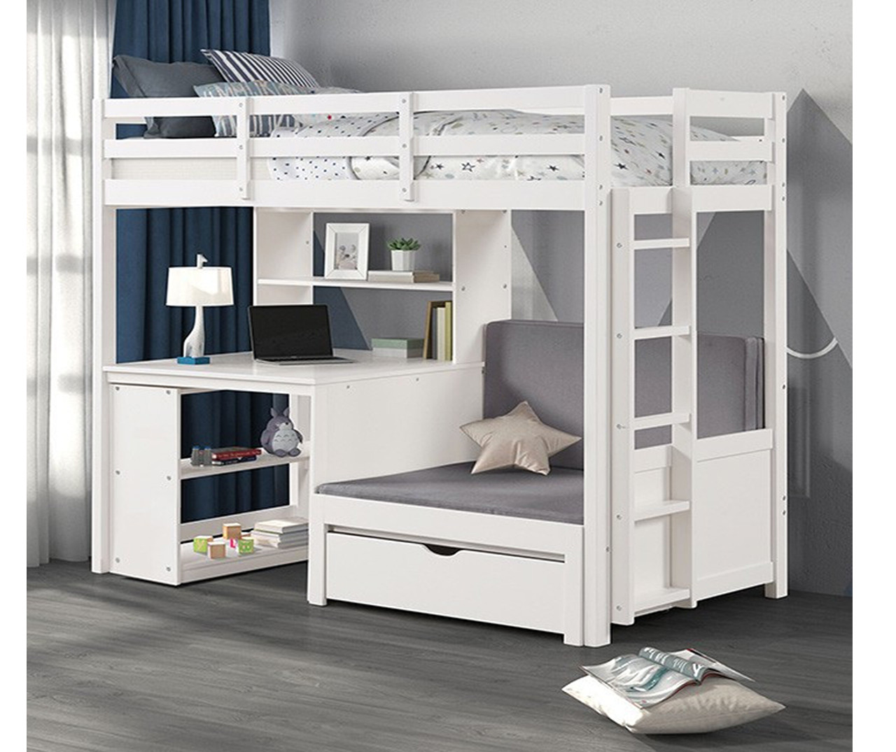 Tracy Twin Loft Bed with Workstation / Convertible Bed Below