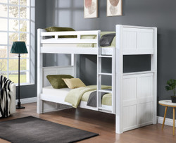 Twin over Twin Bunk Bed in White - Shown with Vertical Ladder