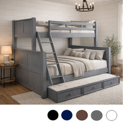 Twin over Full Wood Beadboard Bunk Bed in Gray - Shown with Trundle