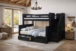 Black Twin Full Bunk Bed With Storage Stairs &  Under Bed Drawers