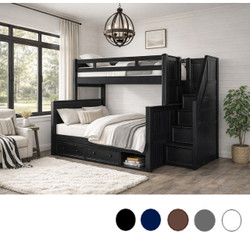 Twin over Full Bunk Bed with Storage Stairs in Black