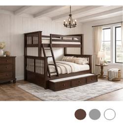 Mission Twin Full Bunk Bed in Espresso - Shown with Trundle