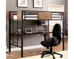 Furniture of America Twin Metal Loft Bed w/ Workstation Below | Industrial Style 