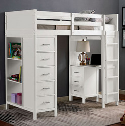 Maybell Twin Loft Bed with Desk & Storage