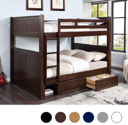 Queen Over Queen Bunk Bed With Under-Bed Drawers and Cubby