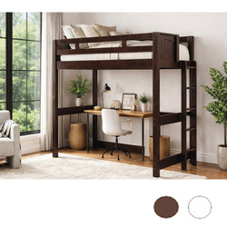 Dillon Queen High Loft Bed with Straight Ladder on End in Espresso