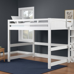 Dillon Queen High Loft Bed with Straight Ladder on End in White
