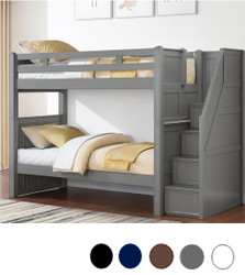 Dillon Extra Long Twin Bunk Bed with Storage Stairs in Gray