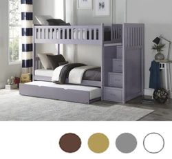  Charlton Twin over Twin Bunk with Steps in Gray Finish - Shown with Optional Trundle