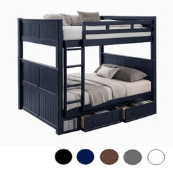 Dillon heavy duty queen bunk bed with under-bed drawers in navy blue 