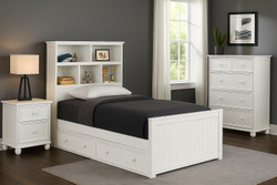 Extra Long Twin Captain's Bed in Navy Blue with Optional Storage Drawers in white