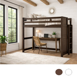 High Queen Loft Bed with Panel with Side Mounted Ladder in Espresso