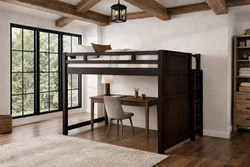 Dillon Queen Loft Bed with side ladder in solid hardwood for adults