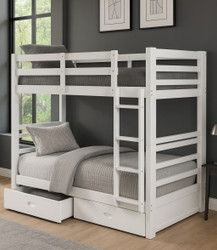 Wood Twin Bunk w/Drawers in White