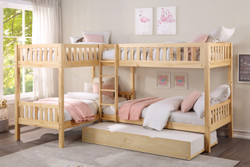 Glendale L Shaped 4 Person Twin Bunk in Natural Finish