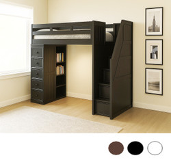 Twin Loft Frame with Stairs & Storage in Black Finish