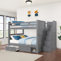 Dillon Dual Height Queen Size Bunk Bed w/ Storage Stairs