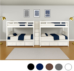 Dillon Quadruple Queen Bunk Bed With Stairs  & Under-Bed Trundle In White