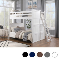 Side Mounted Queen Size Bunk Bed with Slanted Ladder in White