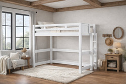 Dillon Coastal Full Loft Bed with Straight Ladder on End in White