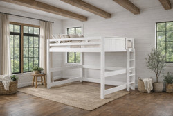Full Loft Bed with Straight Ladder on End in White