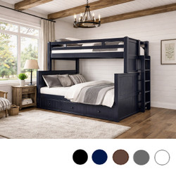 Twin Full Dual Setting Bunk Bed w/ Straight Ladder in Navy Blue