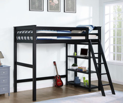 Twin Workstation Loft Bed with Shelf Below in Black