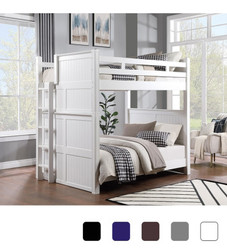 Queen Dual Height Bunk Bed with Ladder On End in White