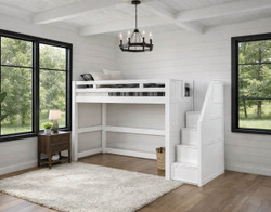Twin Loft Bed with Storage Stairs in White