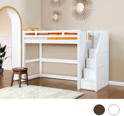 Dillon White Twin Loft Bed with Storage Stairs