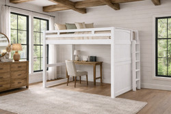 High Full XL Loft Bed with Panel with Side Ladder in White