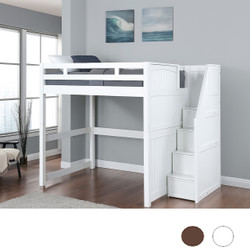 Dillon White Full XL Loft Bed with Storage Stairs