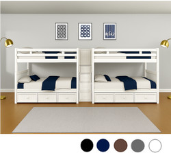 Quadruple Twin Bunk Bed with Stairs in the Middle & Underbed Trundle 