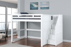 Dillon White Full Loft Bed with Storage Stairs